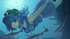 Animals water blue bubbles fish keys hats underwater swimming 