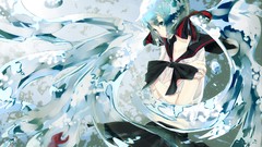 Animals water fish goldfish water drops schoolgirls bows skirts 