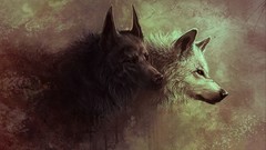 Animals Wolves red eyes grunge artwork star ocean second 