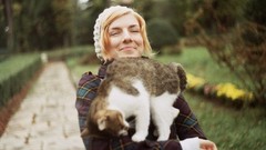 Animals woman cats blondes closed eyes pets checkered checkered 