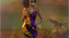 Animals woman Giraffes Africa african savanna artwork 3D girls 