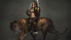 Animals woman weapons Tigers tattoos artwork video games 