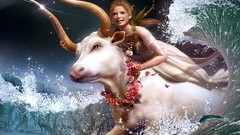 Animals Zodiac Bulls waves Europa Taurus creatures fantasy art 
