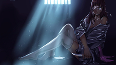 Anime anime girls artwork stockings dark knife legs eyepatches