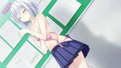 Anime anime girls bra seifuku gray hair underwear panties date 