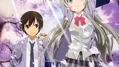 Anime anime girls brunettes school uniforms gray hair cherry 