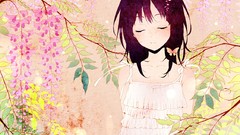 Anime anime girls closed eyes short hair black hair cherry 