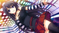 Anime anime girls dark hair purple eyes skirt thigh highs