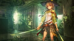 Anime anime girls fantasy art fantasy girl girls with swords hat