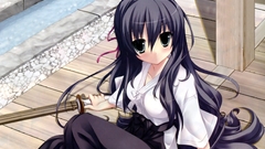 Anime anime girls fantasy girl dark eyes long hair Women sitting