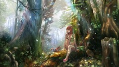 Anime anime girls forest nature fantasy art forest clearing