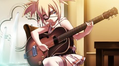 Anime anime girls guitar blue eyes blonde musical instrument