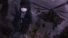 Anime anime girls gun Helicopters girls with guns women outdoors