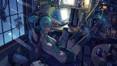 Anime anime girls hatsune miku vocaloid computer apple inc room