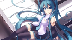 Anime anime girls hatsune miku vocaloid detached sleeves sitting