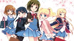 Anime anime girls school uniforms pantyhose cherry blossoms 