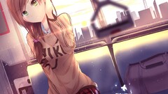 Anime anime girls schoolgirl long hair brunette long sleeves