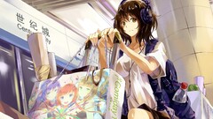 Anime anime girls schoolgirl Women headphones Asia yellow eyes