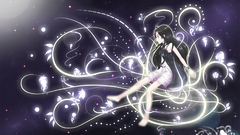 Anime anime girls Stars barefoot Women legs dark hair long hair