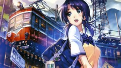 Anime anime girls train schoolgirl Rail Wars vehicle blue hair