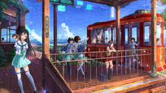 Anime anime girls train station schoolgirl