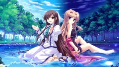 Anime anime girls water blonde 2011 (Year) barefoot brunette