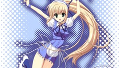 Anime anime girls yellow hair blue dress