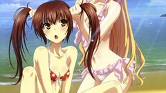 Anime Beaches blondes anime girls blue eyes brunettes maji de 