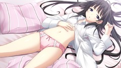 Anime beds long hair black hair game cg underwear panties open 