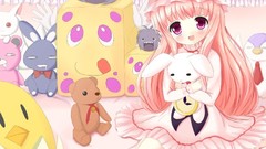 Anime beds pink hair pink eyes anime girls Bunnies ro-kyu-bu 