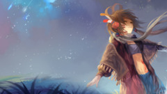 Anime belly long hair anime girls shooting stars grass Stars sky