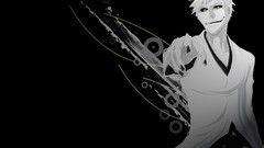 Anime black background circles bleach yellow eyes pointing 