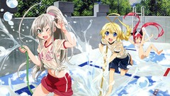 Anime blondes anime girls blue eyes wink gray hair nyaruko 