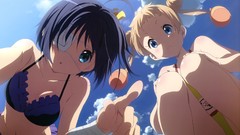 Anime blondes blue hair anime girls blue eyes bandages skies 