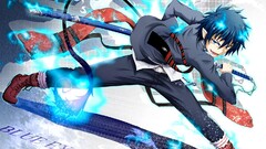 Anime Blue Exorcist okumura rin anime boys sword pointy ears tie