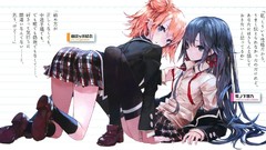 Anime blue hair anime girls blue eyes school uniforms orange 