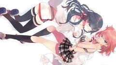 Anime blue hair anime girls blue eyes school uniforms orange 