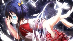 Anime blue hair anime girls school uniforms short hair 