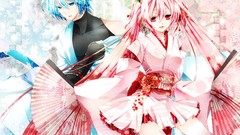 Anime blue hair pink hair pink eyes blue eyes hatsune miku 