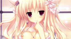 Anime blush long hair short hair animal ears purple eyes 