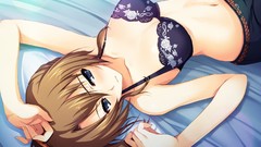 Anime brown beds blush anime girls blue eyes brunettes bra 