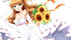 Anime brown dress wedding long hair anime girls cleavage 