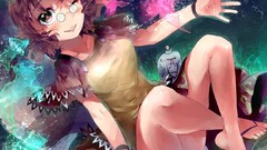 Anime brown glasses blush anime girls short hair wink touhou 