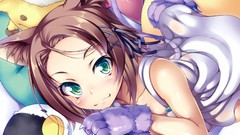 Anime brown gloves Ribbons blush anime girls green eyes short 