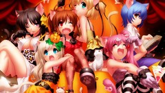 Anime brown Halloween white hair Zen stockings blue hair pink 