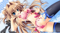 Anime brown long hair blue eyes bra bare shoulders mashiroiro 