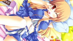 Anime brown red eyes anime girls wink risa