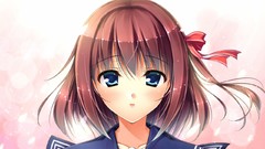 Anime brown Ribbons bows blue eyes seifuku suika game cg