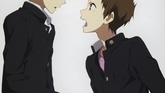 Anime brunettes school uniforms short hair black hair hyouka 