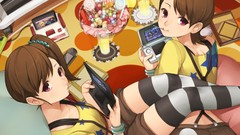 Anime Candies Shorts drinks twins anime girls indoors brunettes 